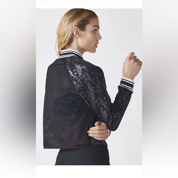 Fabletics Black Floral Semi-Cropped Tia Bomber Zip Jacket - Picture 2 of 7